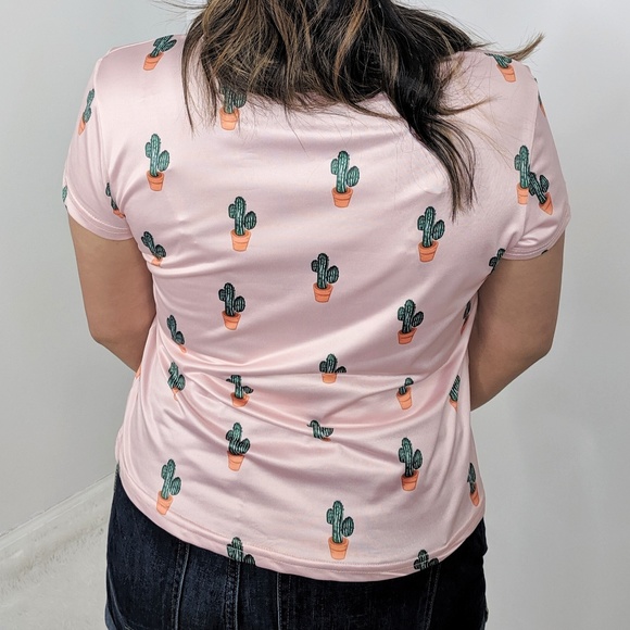 Cactus Pattern Print Short Sleeve Graphic Top - Picture 5 of 7
